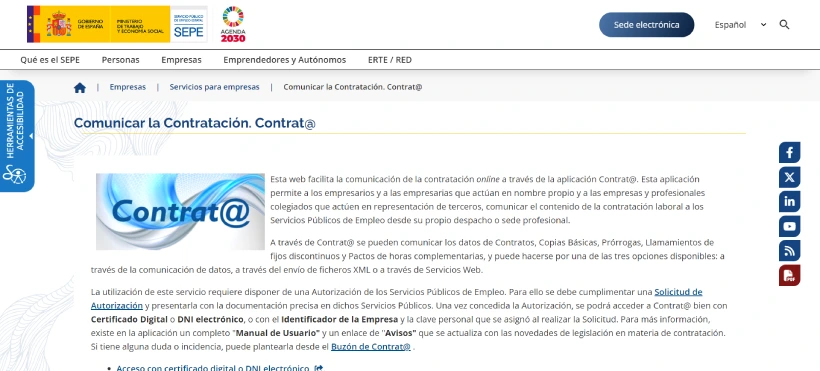 Aplicación para comunicar el contrato al SEPE